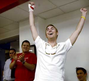 Will Quick, the newly elected student body president shouts for joy upon hearing the results of the election. Quick's opponent Will Langley, was not present during reading of the results.