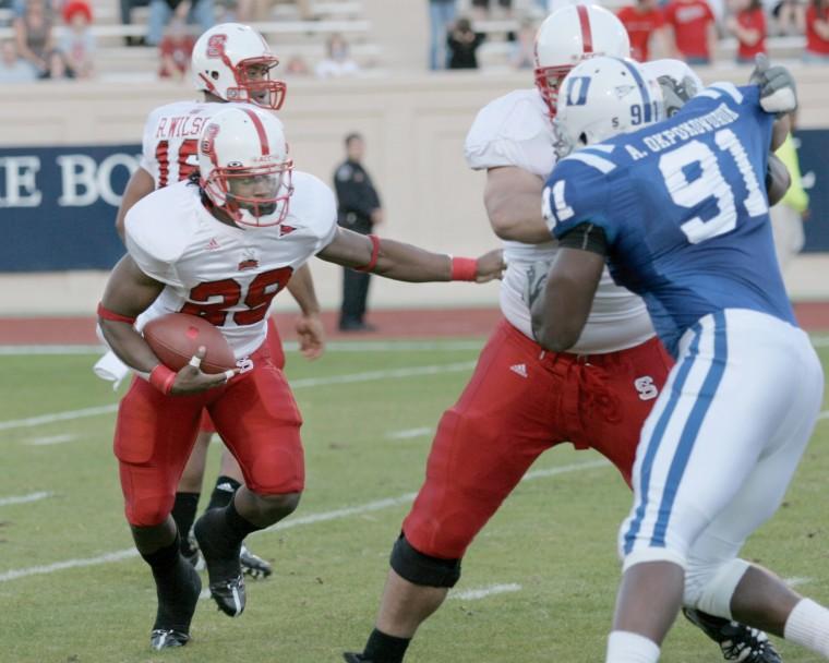 Tailback Jamelle Eugene carries the ball against the Blue Devils on Nov. 8.