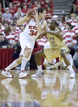 Senior forward Ben McCauley takes it to the hoop in State's first ACC win.