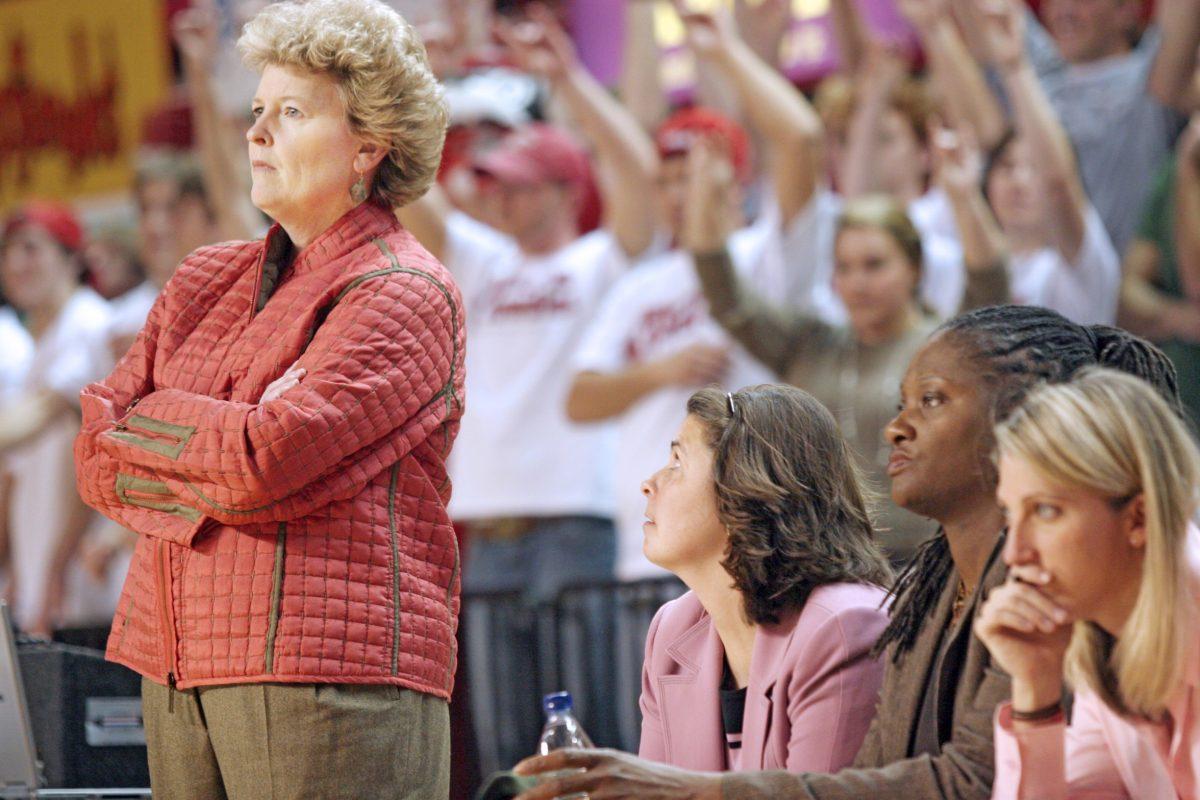 Interim head coach Stephanie Glance looks on as her team takes on Florida State in Reynolds Coliseum Thursday night.