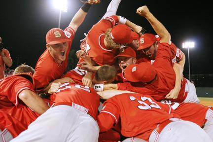 The baseball team celebrates its win over South Carolina. This allowed the Wolfpack to advance to the Super Regional Tournament in Georgia this past June. The baseball team will start its 2009 season with the Summit Hospitality Invitational, a four-team round-robin tournament this weekend at Doak Field at Dail Park. The Wolfpack will play Rhode Island Friday, Xavier Saturday and Santa Clara Sunday. All three State games are scheduled for 3 p.m.