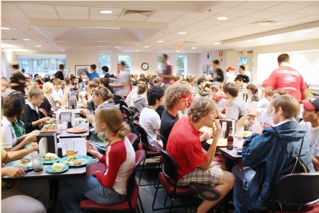 Students dine at Clark Dining Hall, where overcrowding has led dining officials to bring in additional tables.