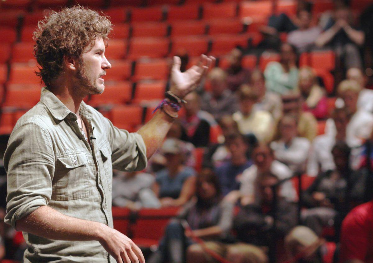 Chief Shoe Giver and Founder of TOMS Shoes Blake Mycoskie spoke in Stewart Theatre on the movement he started just off of selling and then giving away shoes. Mycoskie conveyed how passion is what markets his shoes and what has made his business into what it is today. TOMS Shoes promises that for every pair you buy a pair of shoes is given to someone who needs them. "While giving is awesome, it also has competition advantages for growing companies, so I encourage that type of entrepreneurship," M