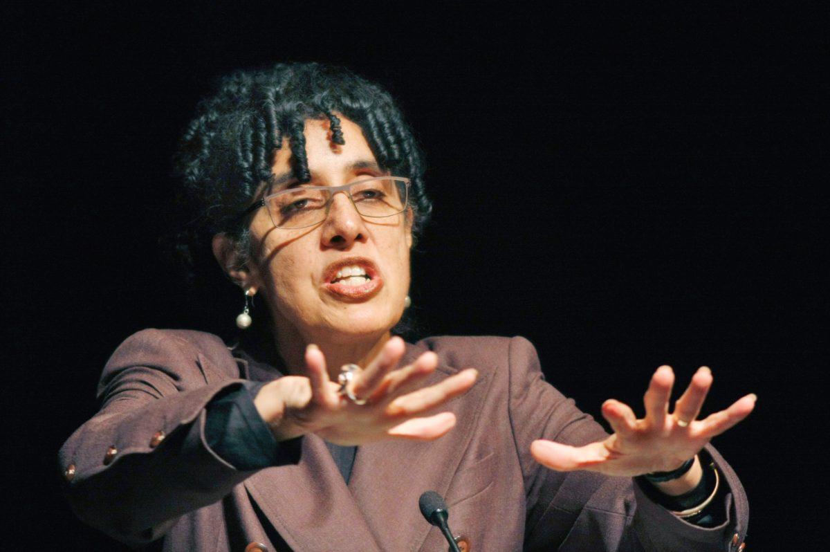 Attorney Lani Guinier addresses modern day civil rights struggles for the Dr. MLK Jr. Campus Commemoration at Stewart Theatre Wednesday, Jan. 13, 2010. "We need to spend more time finding out what's happening in our criminal justice system," Guinier said. "We are spending more money on criminal justice than higher education. The U.S. has 5 percent of the world's population and 25 percent of the world's prison population." Photo by Tim O'Brien