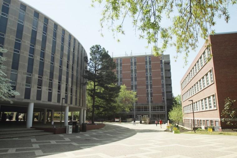 Dabney Hall, home to NC State's Department of Chemistry, situated between Harrelson and Williams Halls in 2010.&#160;