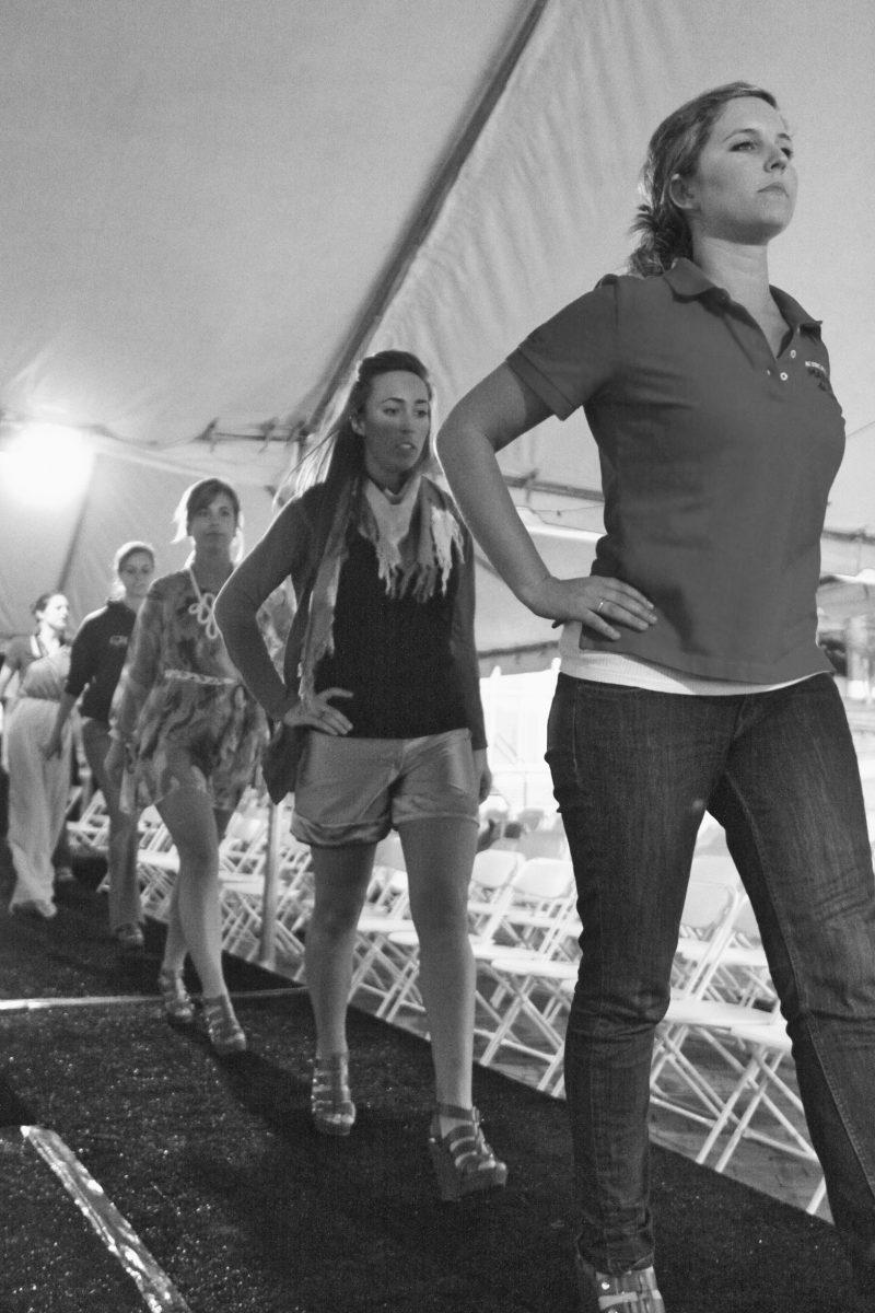 After everyone had walked, Erin Summerlin, a senior in business administration, lead the line of models during rehearsal for Threads at the College of Textiles Wednesday. "One of my sorority sisters is a designer," Summerlin said. "I was in this last semester and the designers are very talented so I am looking forward to tomorrow." Photo by Amanda Wilkins