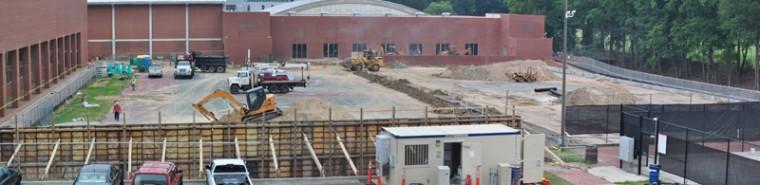 Over the summer, the tennis courts south of Carmichael gym are undergoing renovation. The neighboring basketball courts and parking lot are still open. Although the site has many access walkways, the construction area is off limits to students and faculty.