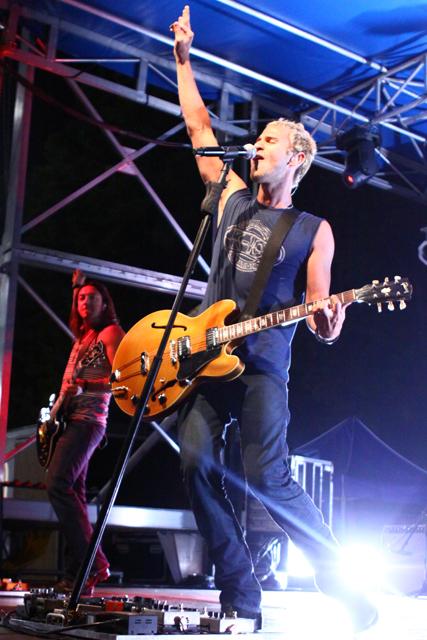 Lifehouse members Jason Wade, lead singer, and Ben Carey, guitarist, perform on Lee Field during Friday Fest.
