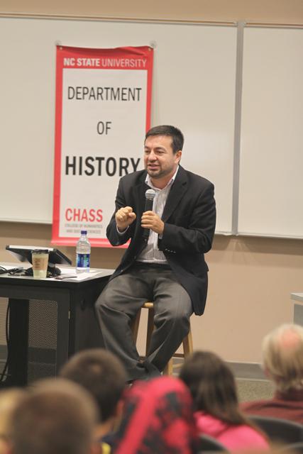 Abdullah Antepli, an imam or religious leader at Duke University, speaks to students during a lecture on Oct. 4.