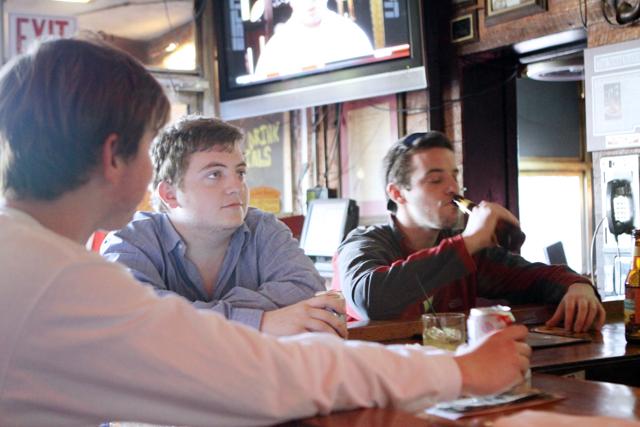 Matt Gunnell, a junior in natural resources, and Tyler Wicker, a sophomore in international studies, enjoy a few drinks at the Players' Retreat, a local bar on Hillsborough Street and Oberlin Drive. The Players' Retreat is celebrating it's 60th year in business. "We come here at least once every week," Wicker said. "I like it because it's old and the fish tanks are a plus."