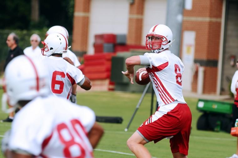 Junior Mike Glennon looks down the field for an open receiver during the Wolfpack's spring practice. With Russell Wilson out of the picture, Glennon has taken charge as the team's signal caller.