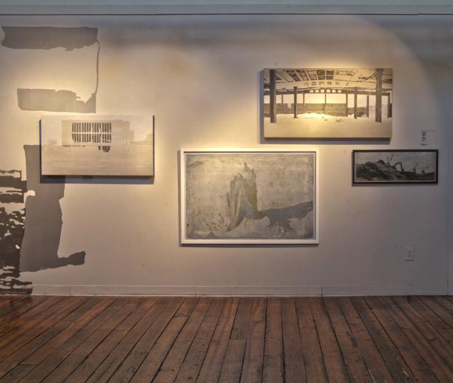 These pieces by alumni Tim Kiernan and Greg Lindquist display the beauty in destruction at Artspace in the gallery entitled "Rising into Ruin." Photo courtesy of Artspace.