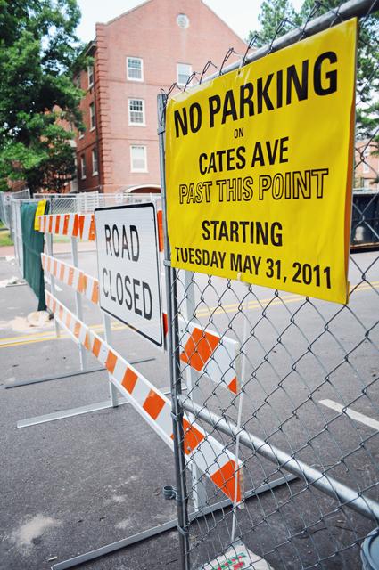 Cates avenue is closed to thru traffic in preparation of construction on Talley Student Center. Photo by Brent Kitchen