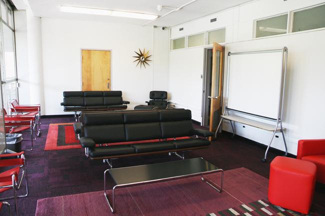 The new "living room" space in the Erdahl-Cloyd Wing of D.H. Hill Library is now open to students. In an effort to add more seating to the library, an infrequently used media room was turned into a space containing couches, chairs, and desks, giving students a new quiet space for studying.&#8232;&#8232;Photo by Patrick Easters.