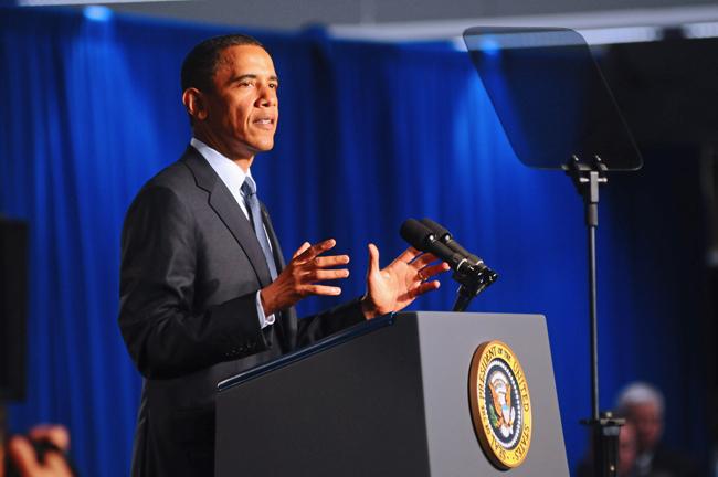 President Barack Obama speaks at Cree, Inc in Durham, N.C. Monday, June 13, 2011. Obama spoke about the importance of science and engineering jobs to sustain a competitive edge in the global market. Photo by Brent Kitchen