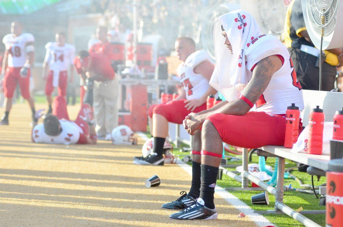 Redshirt junior cornerback Gary Grant watches the 3rd quarter of the game against Wake Forest University on BB&amp;T Field Sept. 10, 2011. The Wolfpack lost to the Demon Deacons 34-27. Photo by Alex Sanchez.