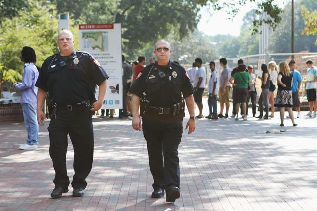 Policemen, security guards, and secret service roamed all of campus in an effort to keep it secure for President Barack Obama's visit to NC State. September 14 2011. Photo by Sandra Edwards