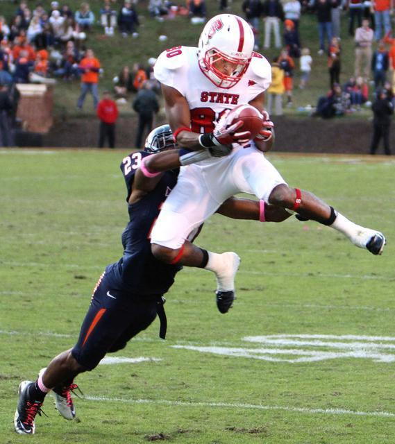 Redshirt freshman wide receiver Bryan Underwood makes a catch during the Wolfpack's game against Virginia on Saturday, Oct. 22. Photo courtesy of Jed Gammon, N.C. State Media Relations.