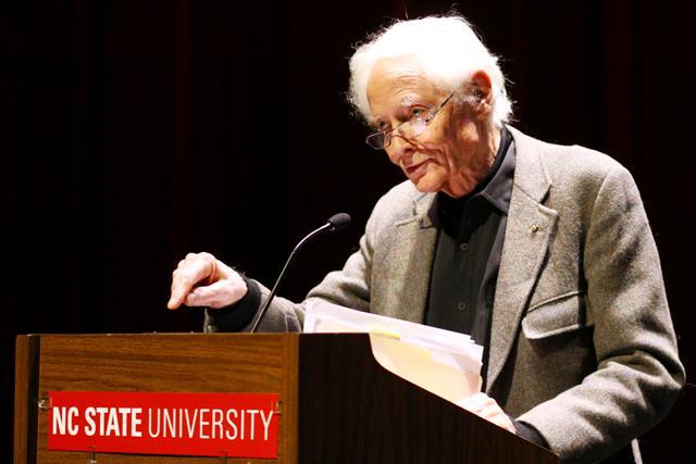 W.S. Merwin, 2010 U.S. Poet Laureate, reads his poems to a packed Stewart Theatre Monday. "I was interested in things that sounded like poetry," Merwin said about his early interest in poetry. "Every time you hear what you recognize as poetry, you are hearing a reminder." Merwin attended Princeton University, worked as a translator and taught royalty.