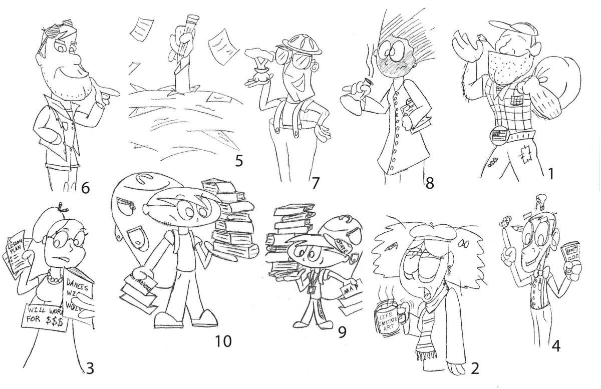 Match the number of the toon to the description.