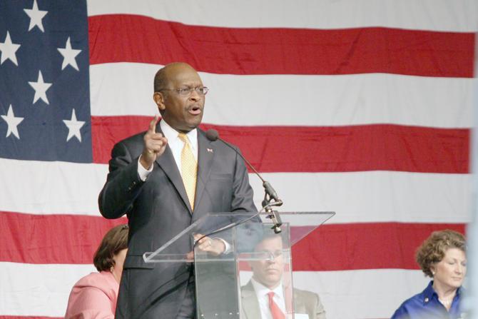 Herman Cain speaks at the Wake County Republican Convention at the N.C. State fairgrounds on Thursday, March 22, 2012. Cain rallied to inspire Republicans to vote during the 2012 Presidential Election. Photo by Tyler Andrews