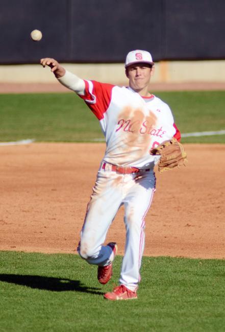 Throwing the ball to first, freshman Trea Turner throws a Georgia Tech batter out. Turner had 1 run in the Wolfpack's 8-5 win Saturday, March 10. Photo by Ryan Parry.
