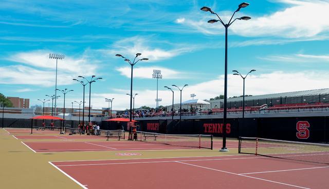 The Curtis &amp; Jacqueline Dail Tennis Center hosts outdoor games for both the men's and women's tennis teams. Photo by John Joyner.