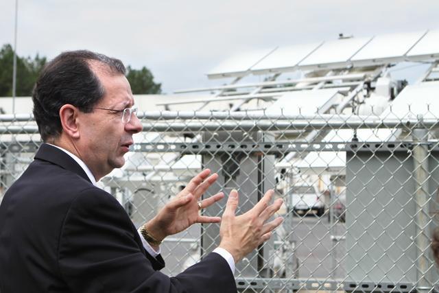 Semprius CEO Joe Carr exhibits one of the company's experimental solar panels at their headquarters in Durham Tuesday, May 22, 2012. Semprius is the creator of the world's most energy efficient solar module, which the MIT Technology Review named one of the top 10 most important emerging technologies of 2012. Photo by Andrew So