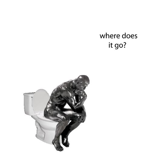 The Thinker ponders where his poop goes.