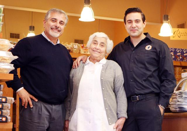 Joe Saleh, Cecilia Saleh, and Chris Saleh - 3 generations of the Saleh family - in the family restraunt, the Neomonde Bakery and Deli.