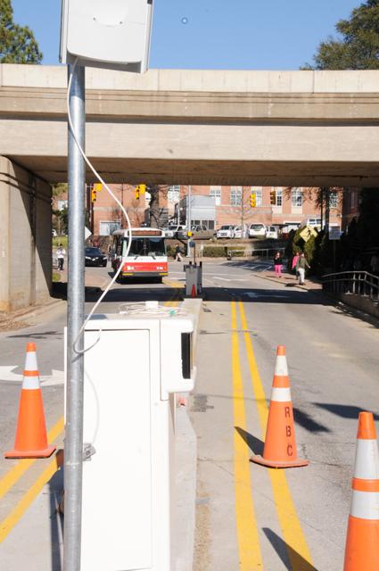 Construction on Dan Allen Drive is almost complete. The construction of two access gates on opposite sides of the railroad crossing bridge began on Dec. 17, 2012 and is expected to be finished by Jan. 14, 2013. Photo by Sam O'Brien