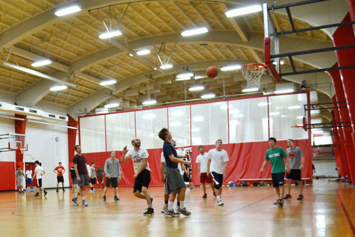 Students play a pick-up game of basketball Thursday afternoon at the Carmichael Complex. The gym has seen an increase in attendance since the beginning of the new year.