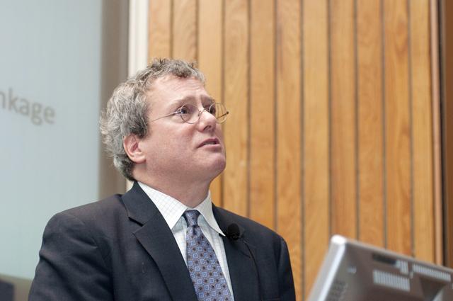 Tim Noah, a senior editor at The New Republic, speaks to students about wealth inequality on Jan. 23, 2013 in Poe Hall. Noah spoke about the growing wealth gap between the rich and the middle class. "The middle class used to prosper when the rest of the country prospered but today it does not." Photo by Chris Rupert