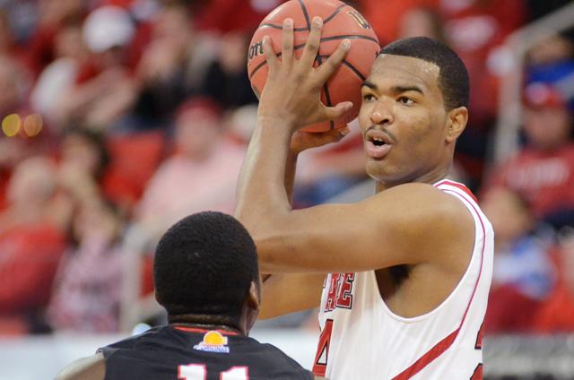 Freshman forward T.J. Warren looks for a pass against Belmont Abbey Saturday, November 3, 2012. Warren had 19 points in the Wolfpack's 105-80 win at the PNC Arena. Photo by Ryan Parry.