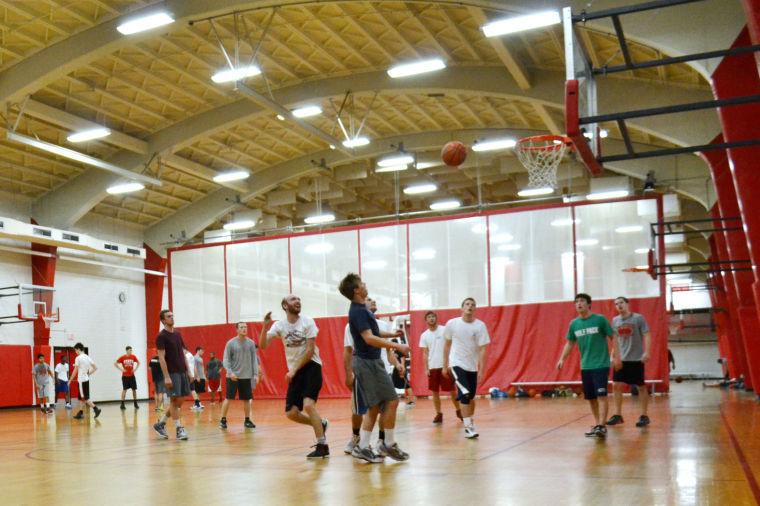 Students play a pick-up game of basketball Thursday afternoon at the Carmichael Complex. The gym has seen an increase in attendance since the beginning of the new year.