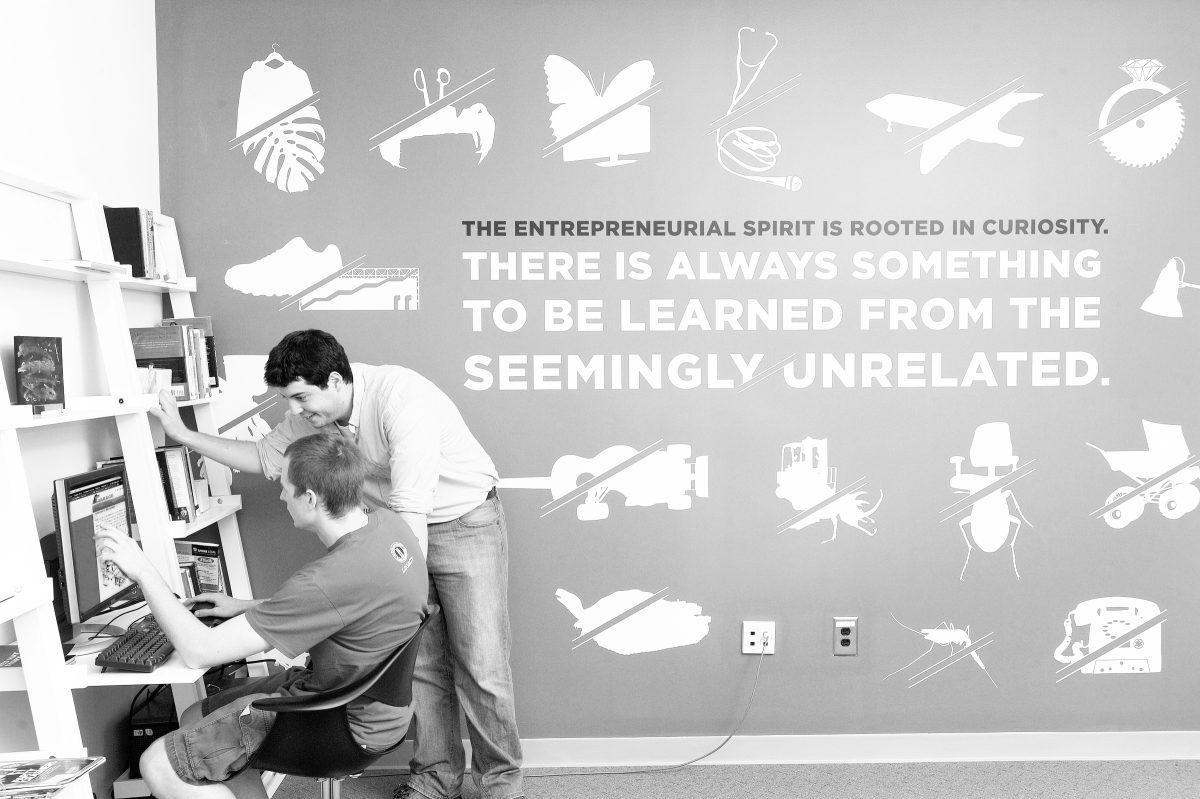 Students work in the Garage on Centennial Campus. Photo by Marc Hall