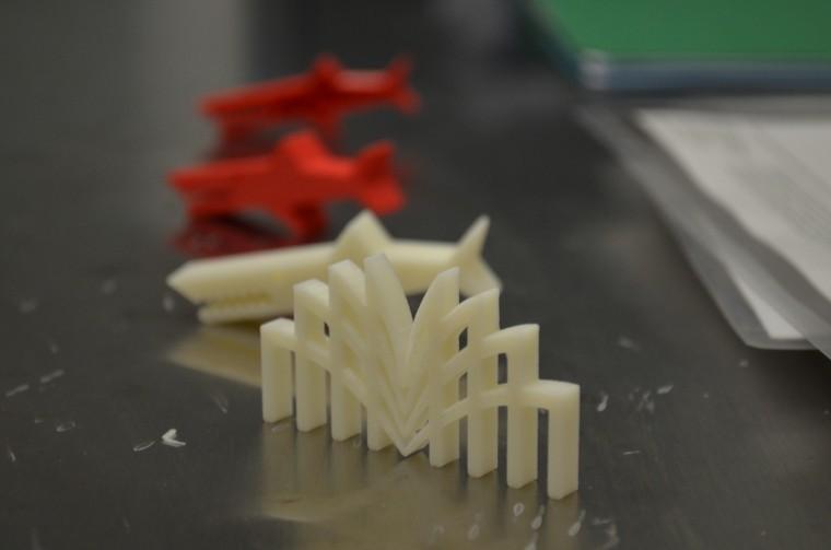 Various examples of what can be made through 3D printing are on display in the makerspace room in Hunt Library Monday, Jan. 7.