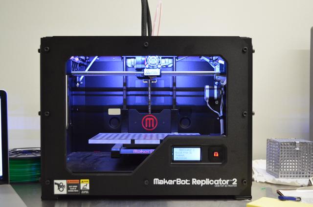 The MakerBot Replicator 2 is one of the 3D printers available for student use in the new Hunt Library.&#160;