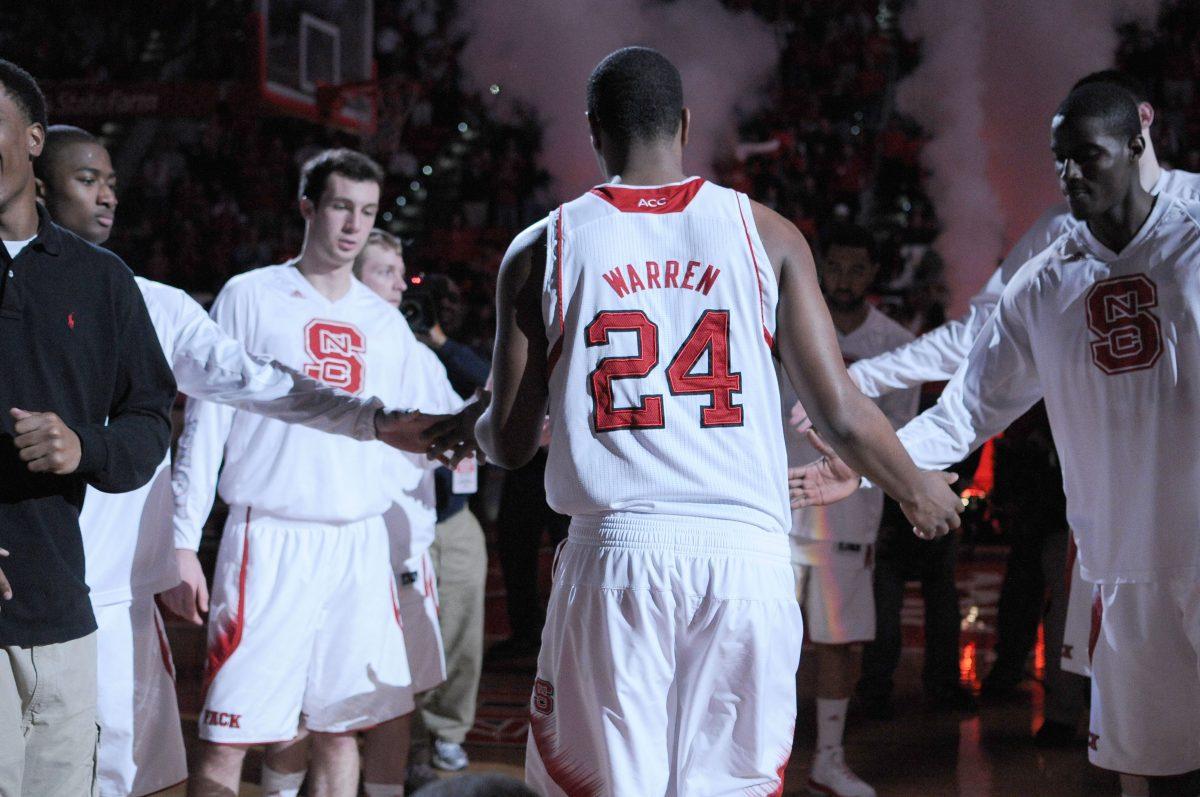 Freshman forward T.J. Warren walks out as he's introduced against Flordia State Univesity Tuesday, Feb. 19, 2013. Warren had 31 points and 13 rebounds in the Wolfpack's 84-66 win against the Seminoles at PNC Arena. Photo by Ryan Parry.
