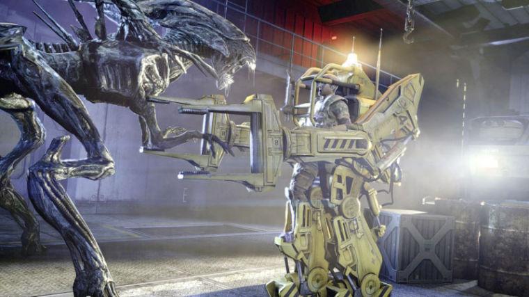 A marine destroys a xenomorph with a power loader in a screen shot from Aliens: Colonial Marines, the video game narrative
sequel to the second film in the Aliens series by James Cameron.