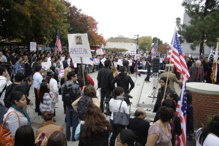 Demonstrators show their support for the DREAM Act at Fresno State University, Nov. 19, 2010.