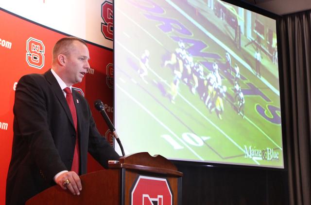 N.C. State head football coach Dave Doeren speaks during the signing day press conference on Wednesday Fed. 6, 2013 inside the Murphy Center. New recruits were introduced with a short highlight reel featuring key plays by the new players.&#160;