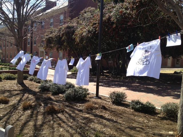 Participants of the event decorated t-shirts to raise awareness of human trafficking problems in North Carolina.