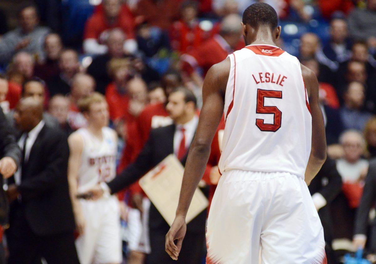 Junior forward C.J. Leslie walks off the court with his head down for a timeout against Temple Friday, March 22, 2013. Leslie had 20 points in the Wolfpack's 76-72 loss to the Owls during the second round of the NCAA Tournament at the University of Dayton. Photo by Ryan Parry.