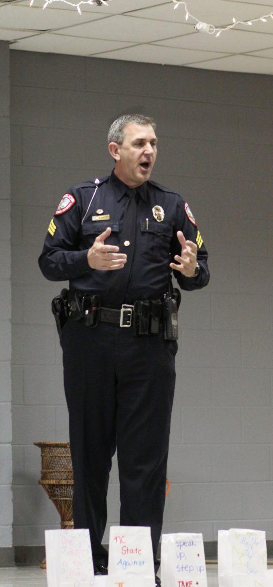 Sergeant Bill Davis speaks at the event, Take Back the Night.