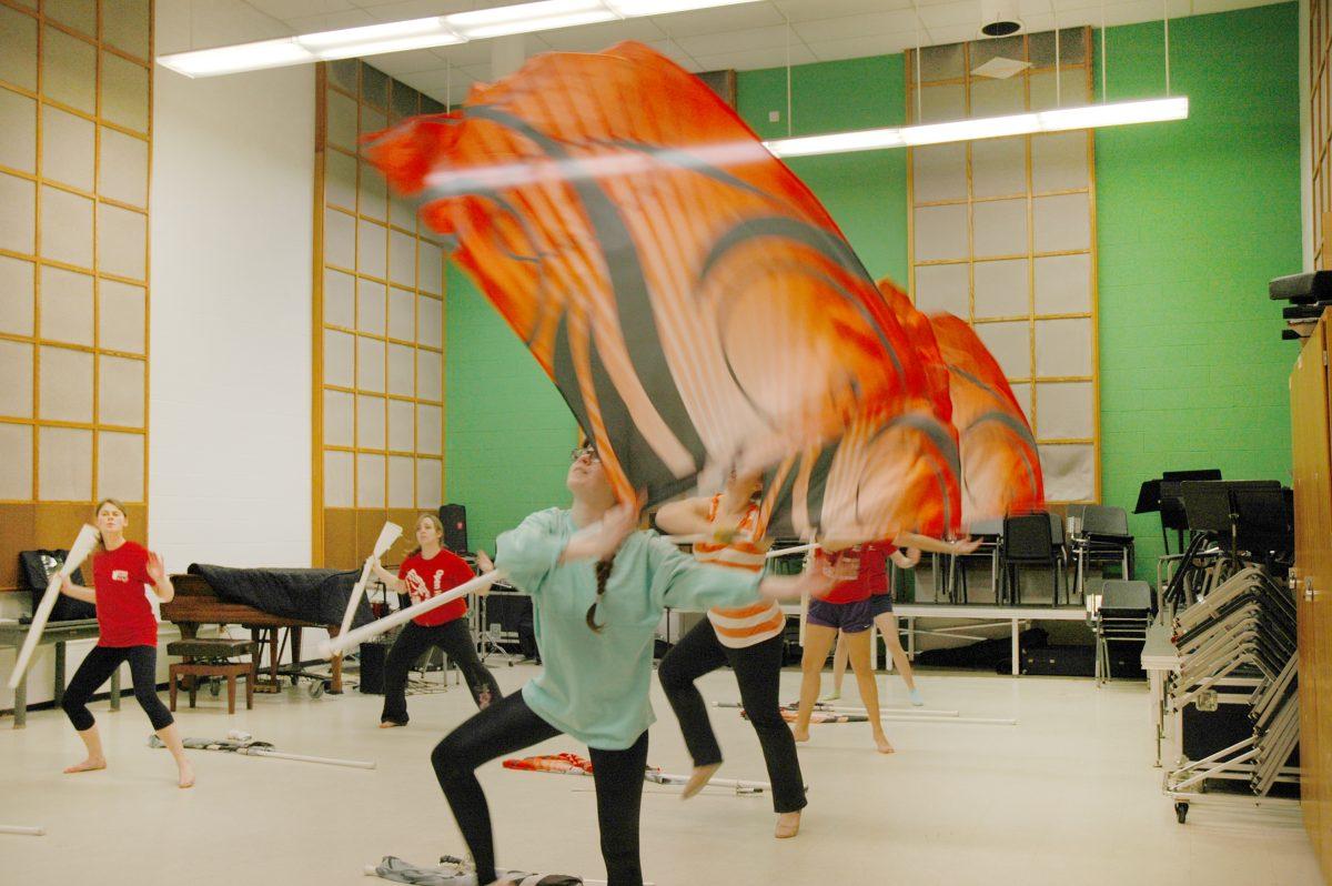 The NCSU Winterguard practices their routine to the song "Skyfall" by Adele Thursday, 21 March 2013.&#160;
