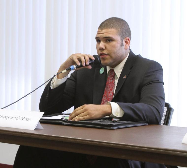 Student Body President candidate Dwayne O'Rear, junior in business administration, answers questions during a Q&amp;A session in Witherspoon on Wednesday March 20. The Q&amp;A session was put on for students to be informed about the candidates stand on campus issues.