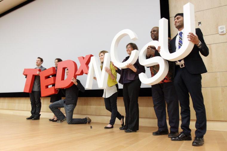 Speakers for Saturday's TEDxNCSU event after the program concluded. Speakers discussed issues from racial discrimination and world poverty, to self-improvement and everyday design.
