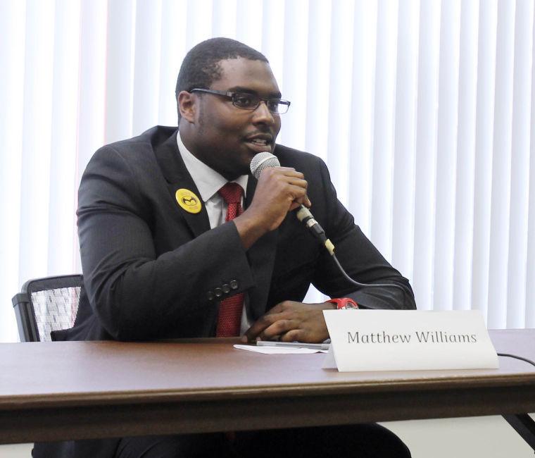 Student Body President candidate Matthew Williams, junior in history, responds to a series of questions during a Q&amp;A session in Witherspoon on Wednesday, March 20. The Q&amp;A session enabled students to get informed about campus issues and where the candidates stand.