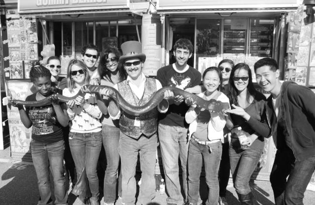 Derek Lawson, creator of the world&#8217;s largest gummy bear poses with another creation and a group of admirers.&#160;